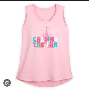 NWT Disney Parks Women’s “Chasing The Fun” Pink Castle Tank Size Large / Medium
